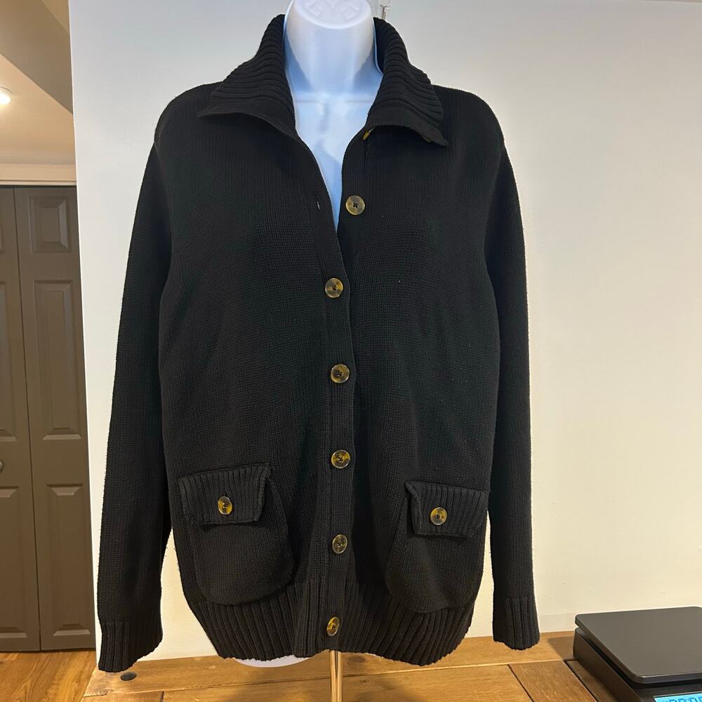 LAUREN RALPH LAUREN 2X Black Shawl Collar Thick Pockets Large Button Granny Core